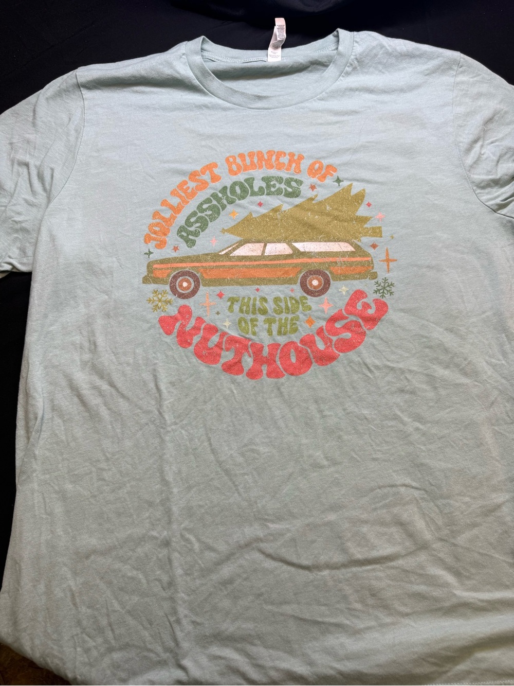 Bella Canvas Light Blue Holiday Tee with Retro Station Wagon Graphic (XL)